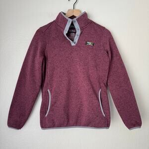LL Bean Women's Berry Red Pullover Button Quarter Zip Sweater Outdoors Size XS